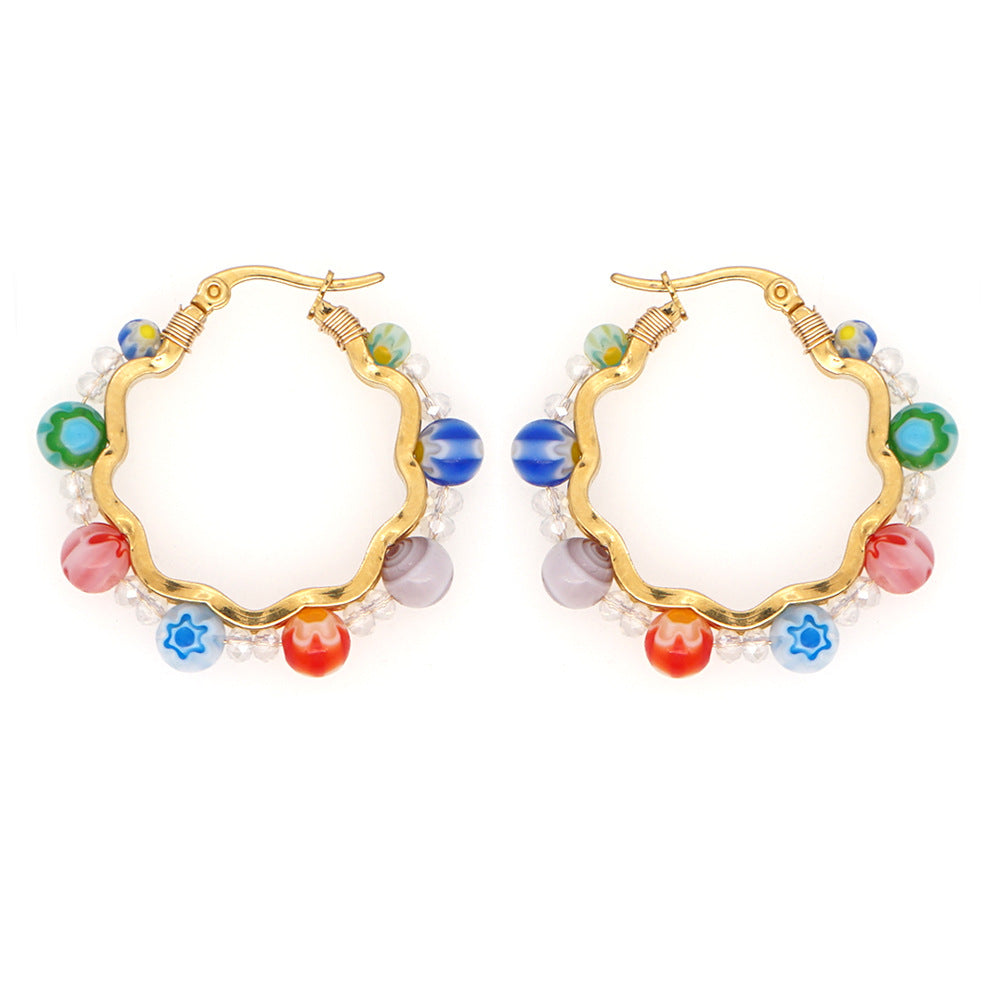 Joyas al por mayor Pendientes de cristal ahumado con ojos bohemios